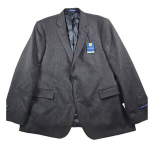 Stafford Sport Coat Mens 48R Dark Brown Merino Wool Herringbone Signature Blazer